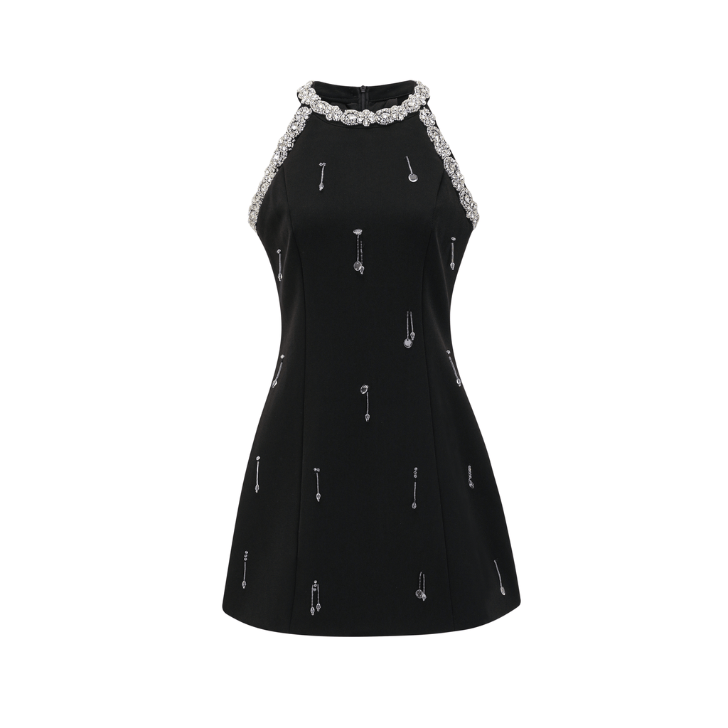 Robe courte Babette noire ornée de cristaux