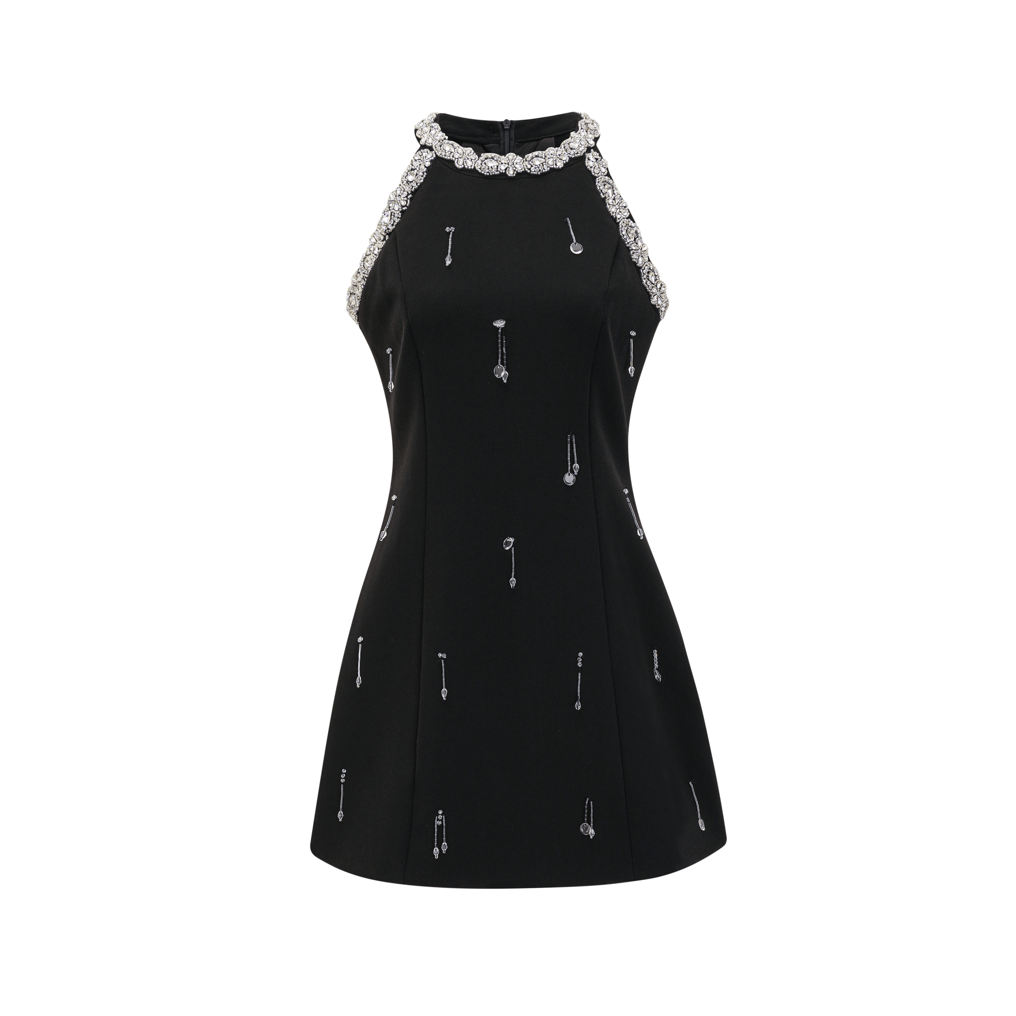 Robe courte Babette noire ornée de cristaux