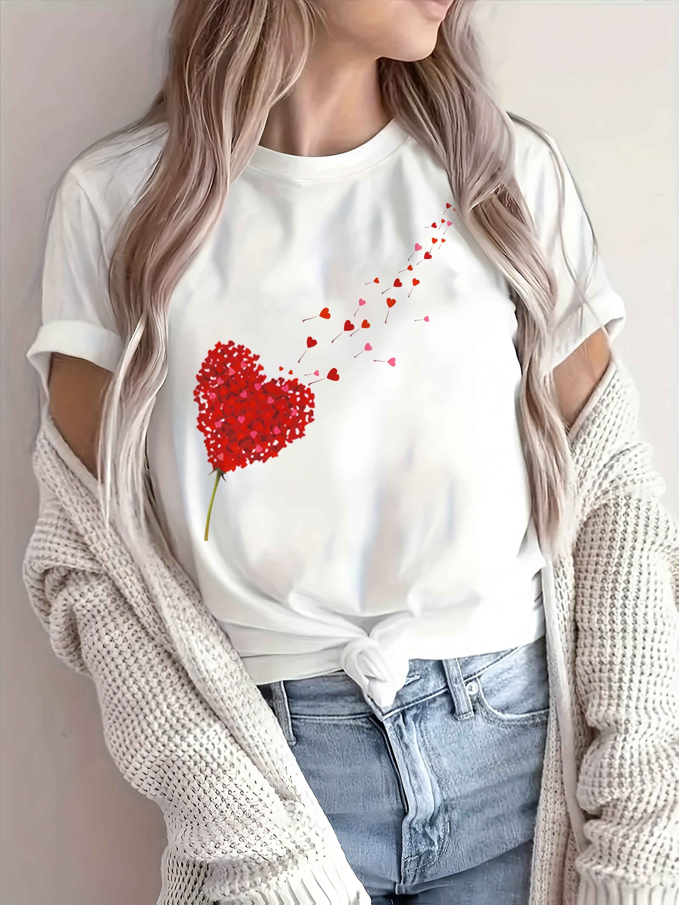 Cuore | Dames T-shirt van Katoen met Hartprint – Casual Pasvorm