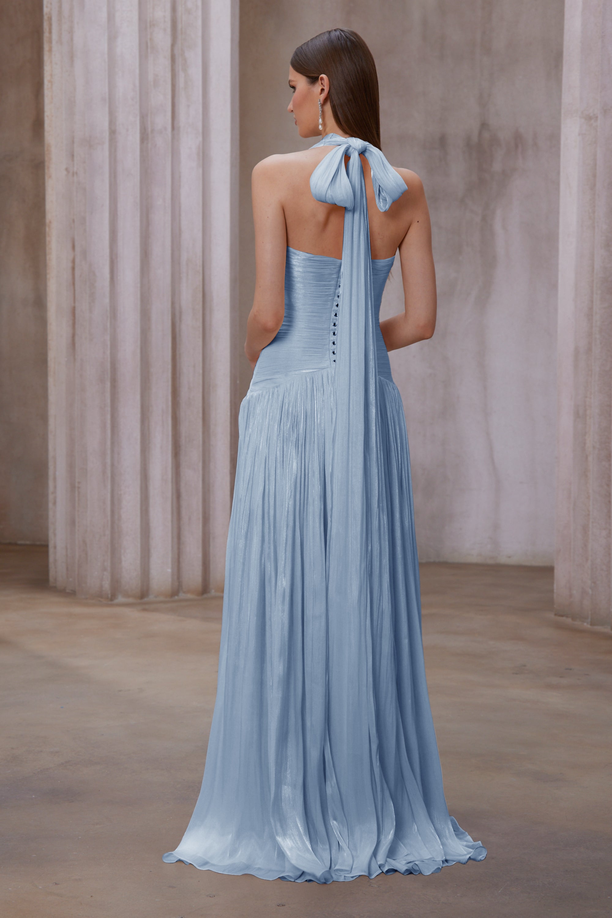 Uranie Blå Rynkad Maxiklänning