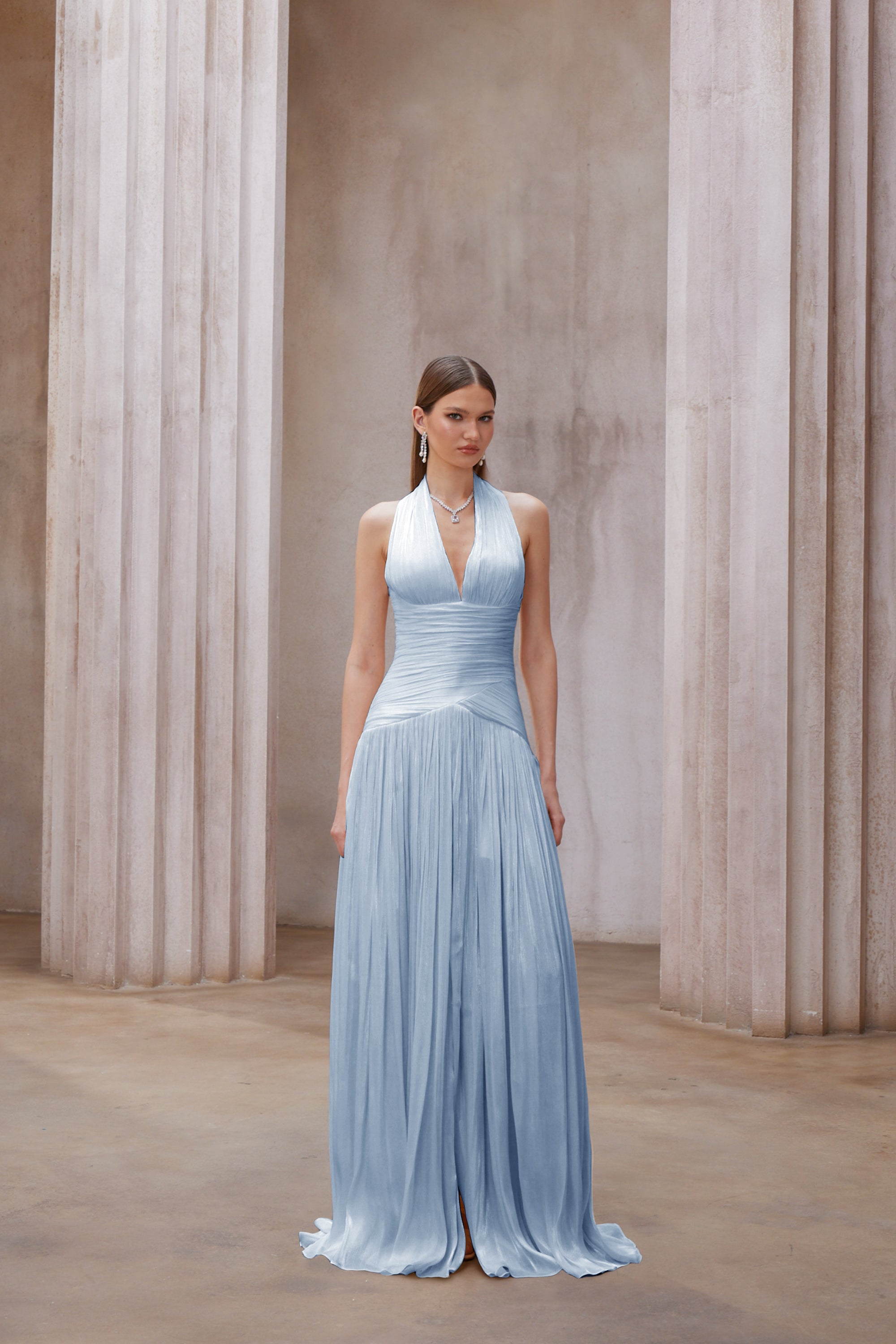 Uranie Blå Rynkad Maxiklänning