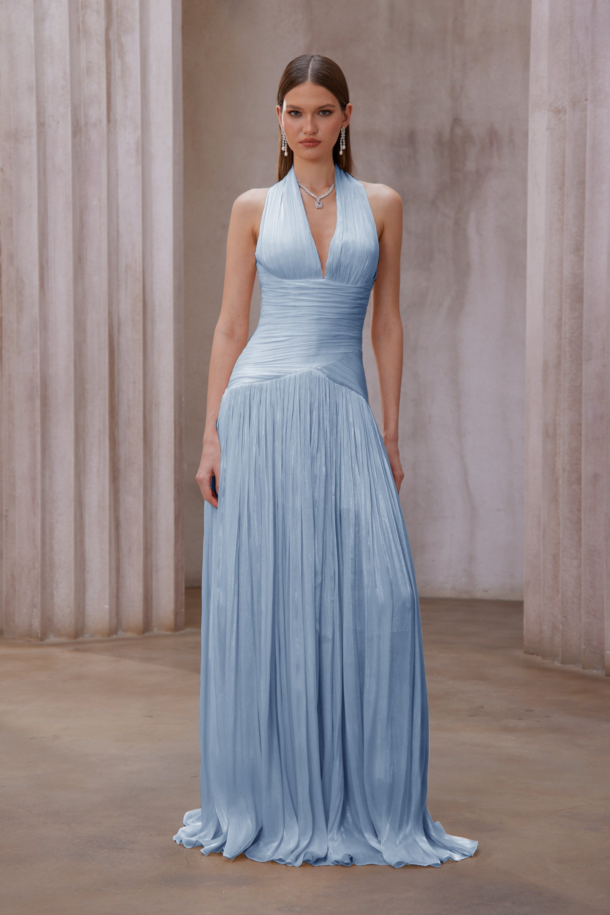 Uranie Blue Gathered Maxi Dress