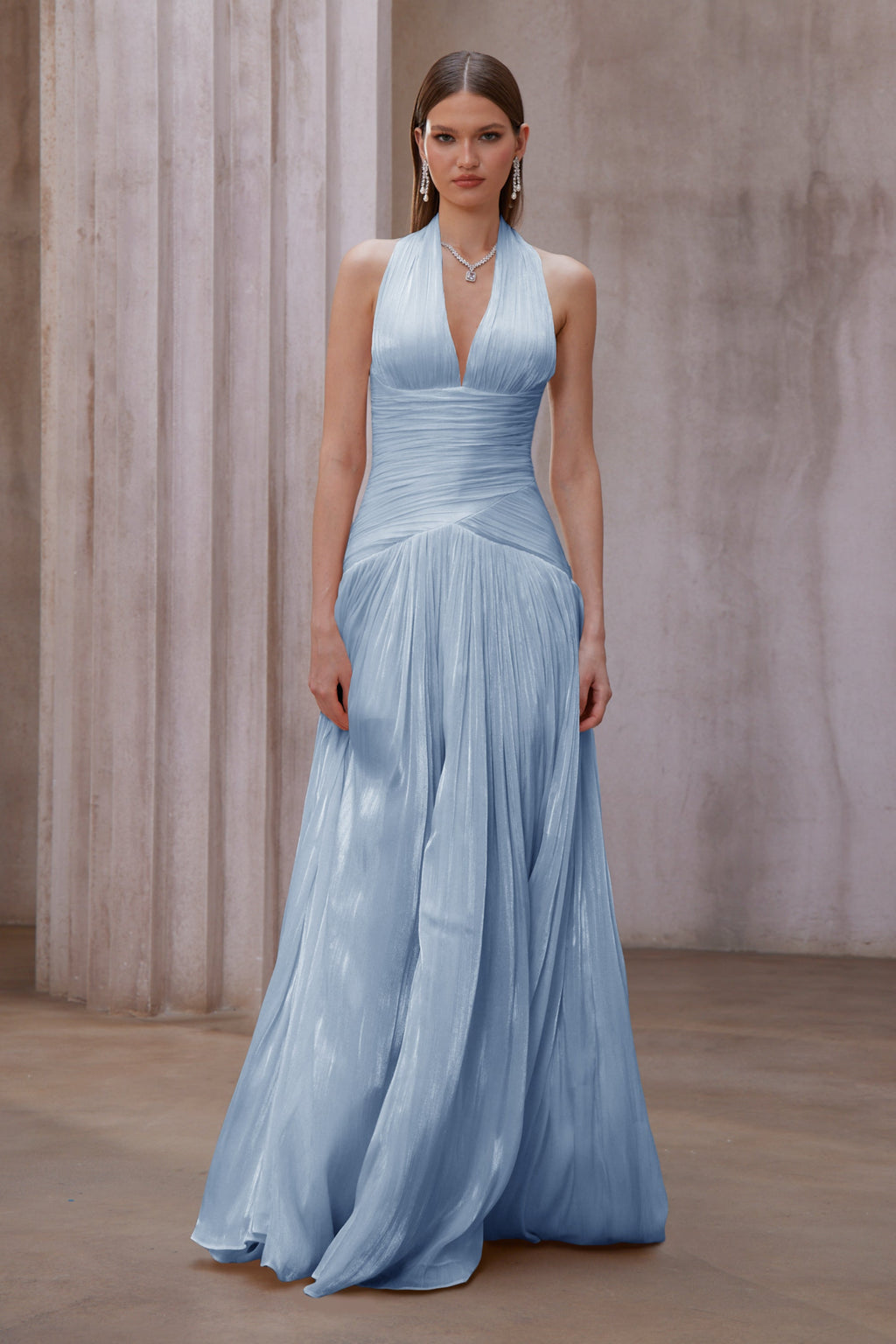 Uranie Blå Rynkad Maxiklänning