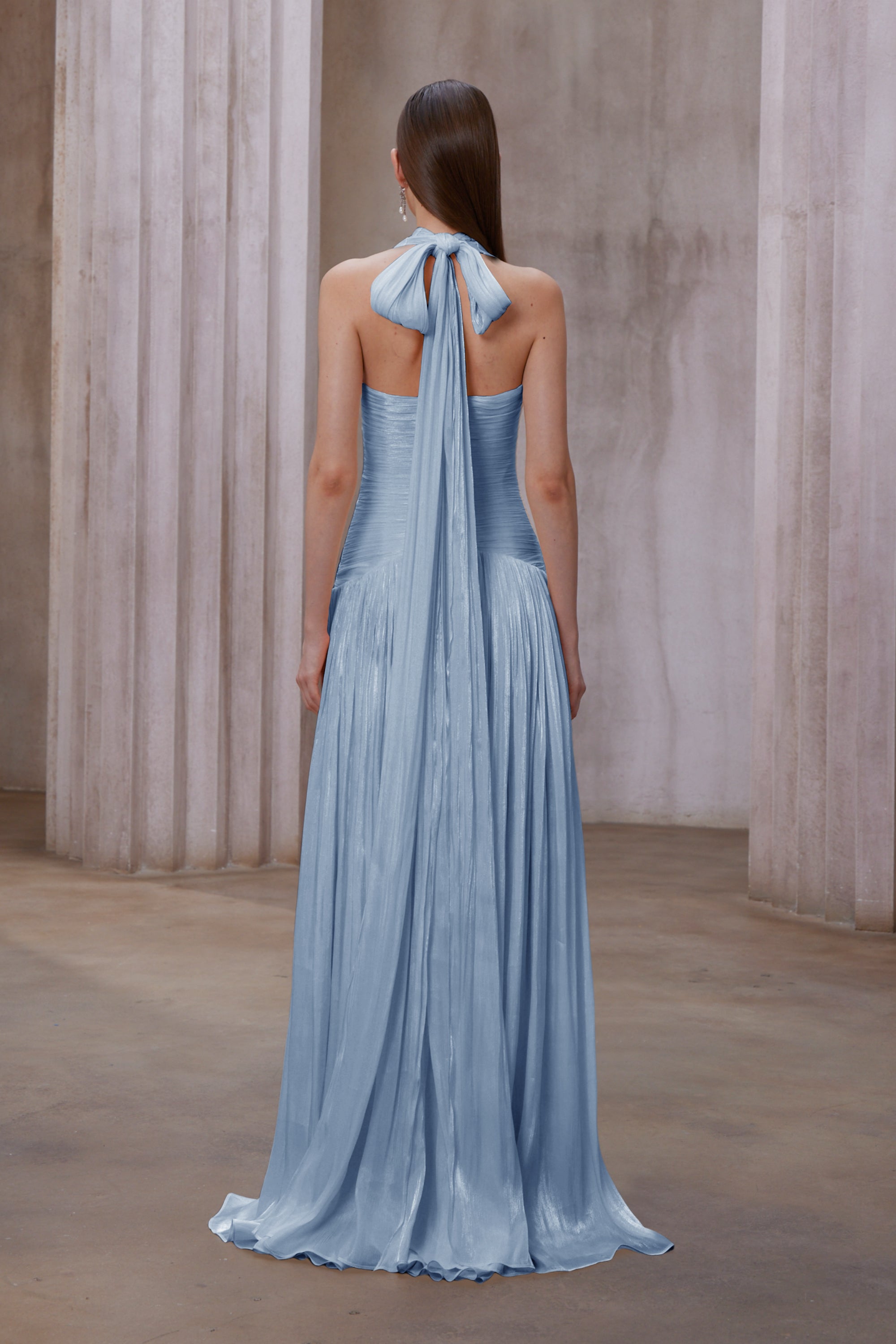 Uranie Blå Rynkad Maxiklänning