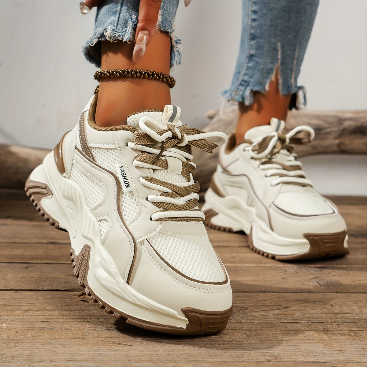 Trendy Sportieve Sneakers Zwart en Khaki
