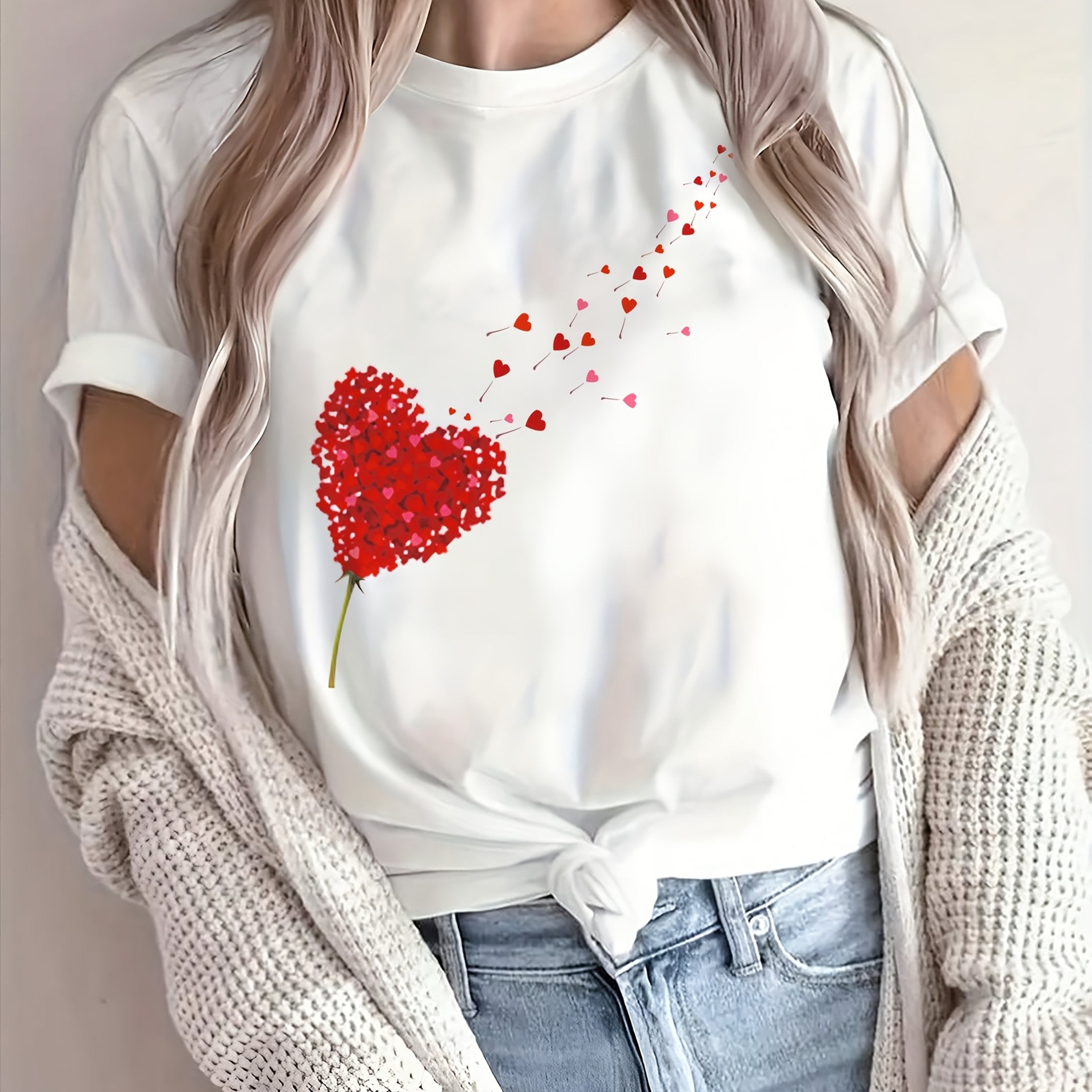 Cuore | Dames T-shirt van Katoen met Hartprint – Casual Pasvorm