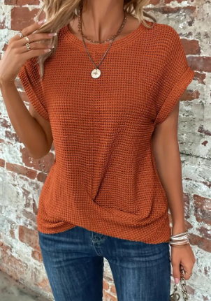 Mayan | Effen Top Met Vlindermouwen en Ronde Hals