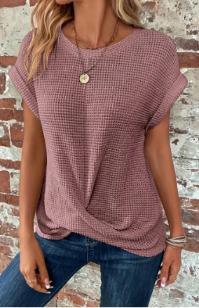 Mayan | Effen Top Met Vlindermouwen en Ronde Hals