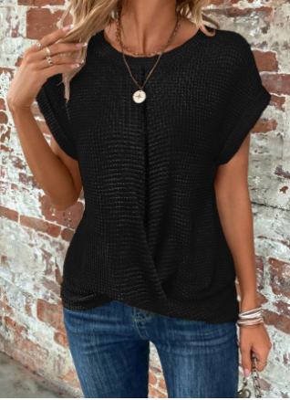 Mayan | Effen Top Met Vlindermouwen en Ronde Hals