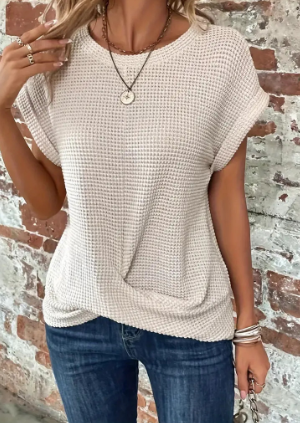 Mayan | Effen Top Met Vlindermouwen en Ronde Hals