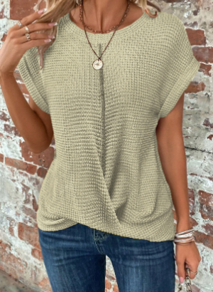 Mayan | Effen Top Met Vlindermouwen en Ronde Hals