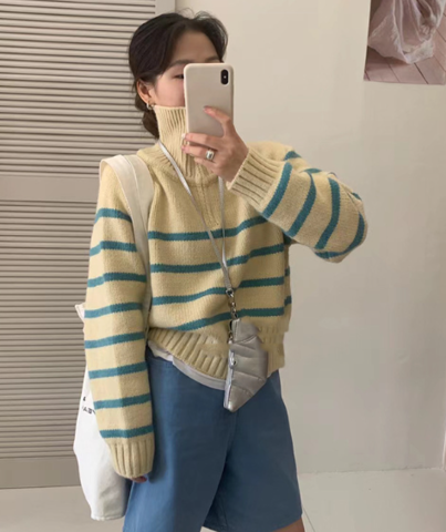 Doro | Dames Gestreepte Dikke Pullover met Rits – Comfortabel