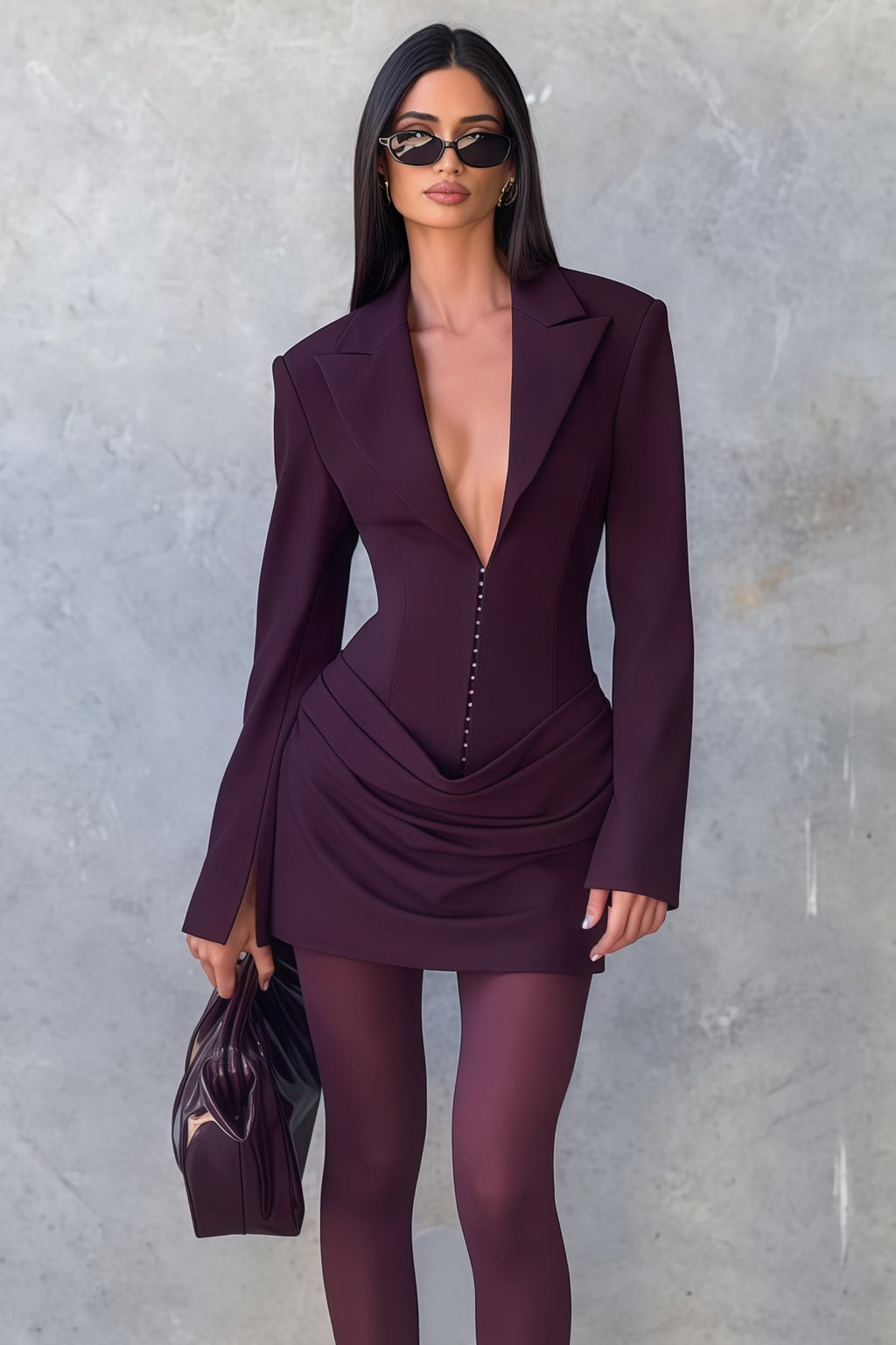 Rosette Burgundy Ruched Blazer Mini Dress