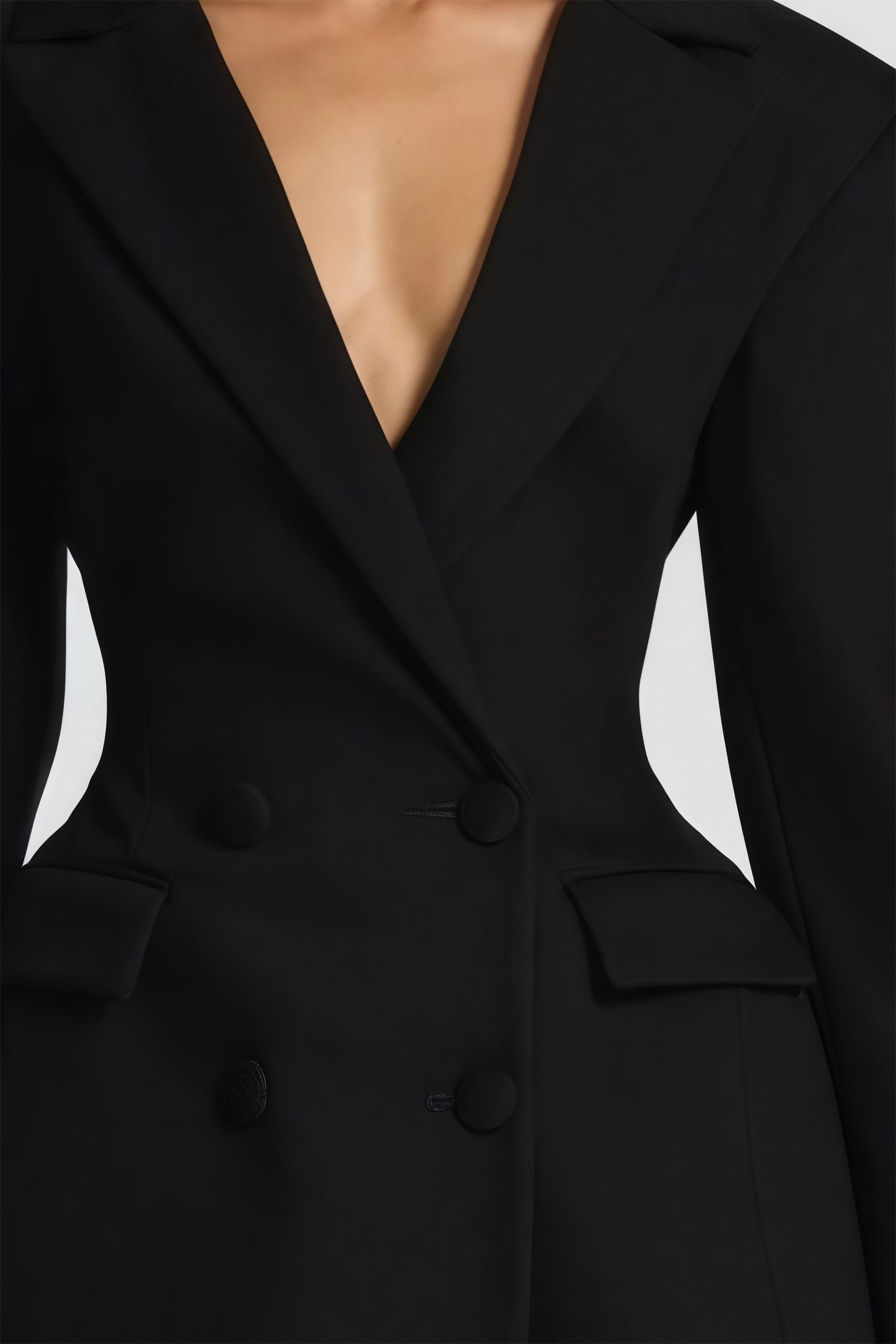 Osanne svart dubbelknäppt kavajklänning i minimodell