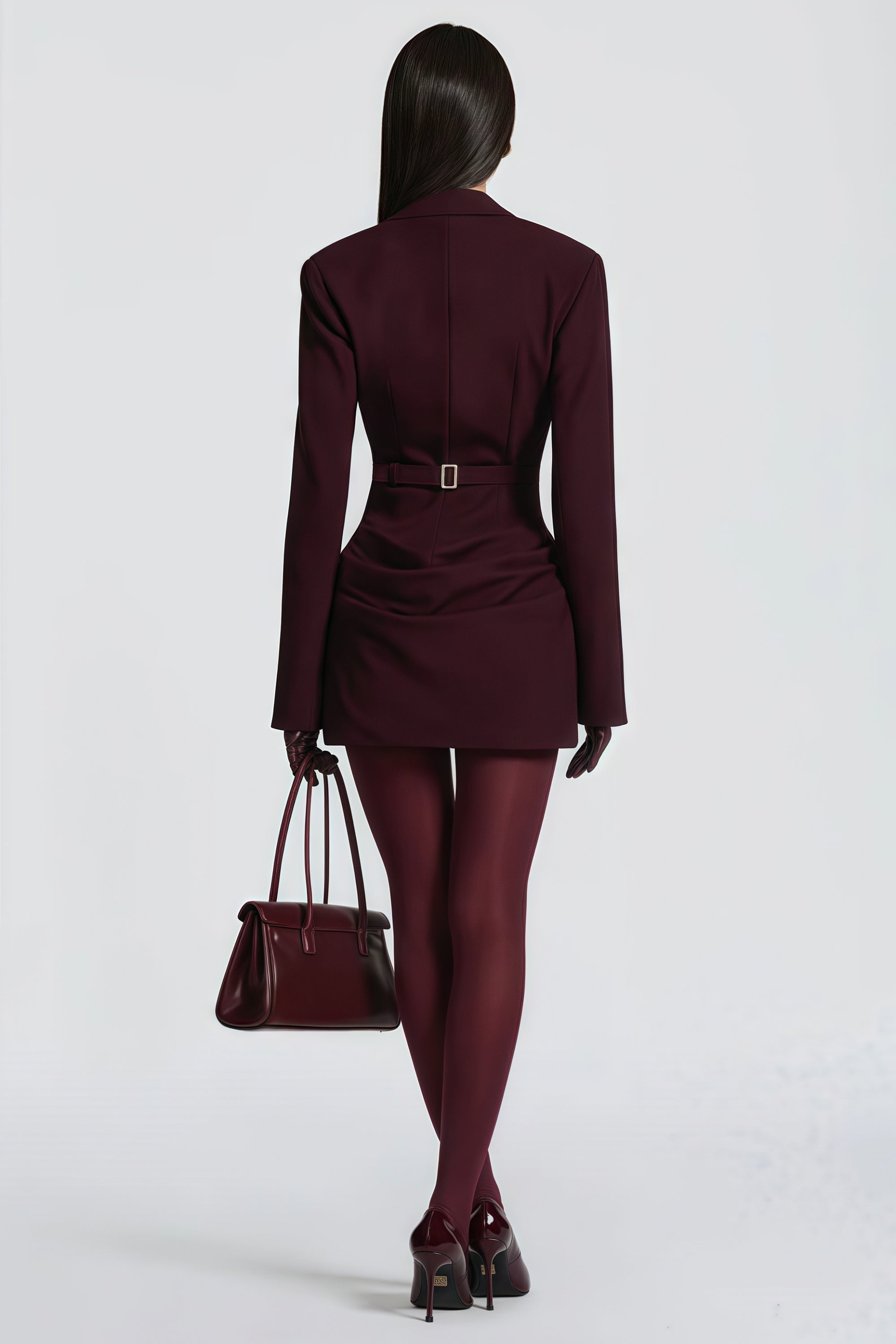 Rosette Burgundy Ruched Blazer Mini Dress