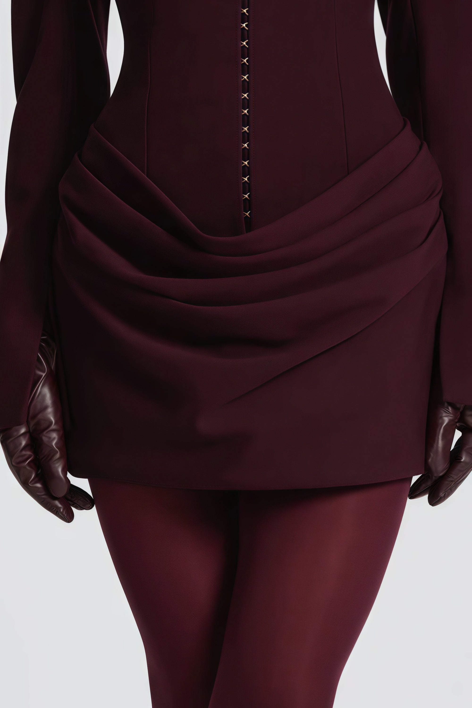 Rosette Burgundy Ruched Blazer Mini Dress