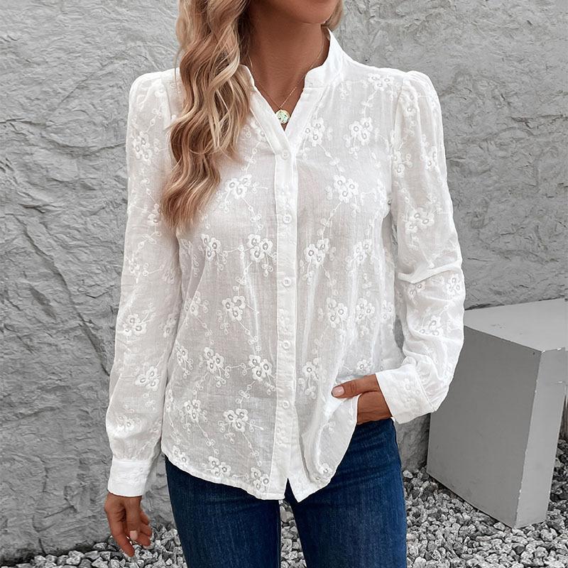 Jacquard Blouse Dames – Elegant Shirt met Lange Mouwen