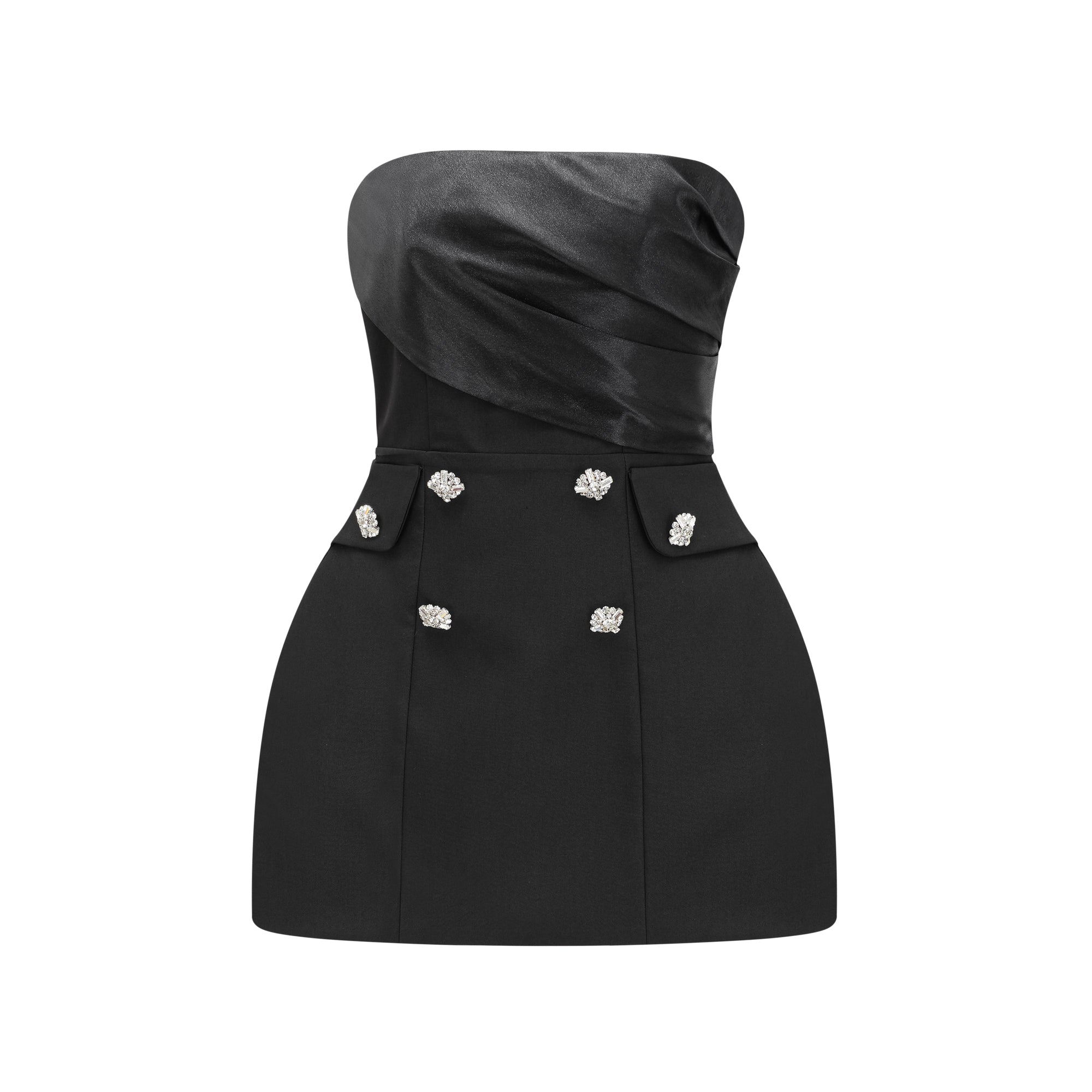 Mealla black crystal-button flared mini dress