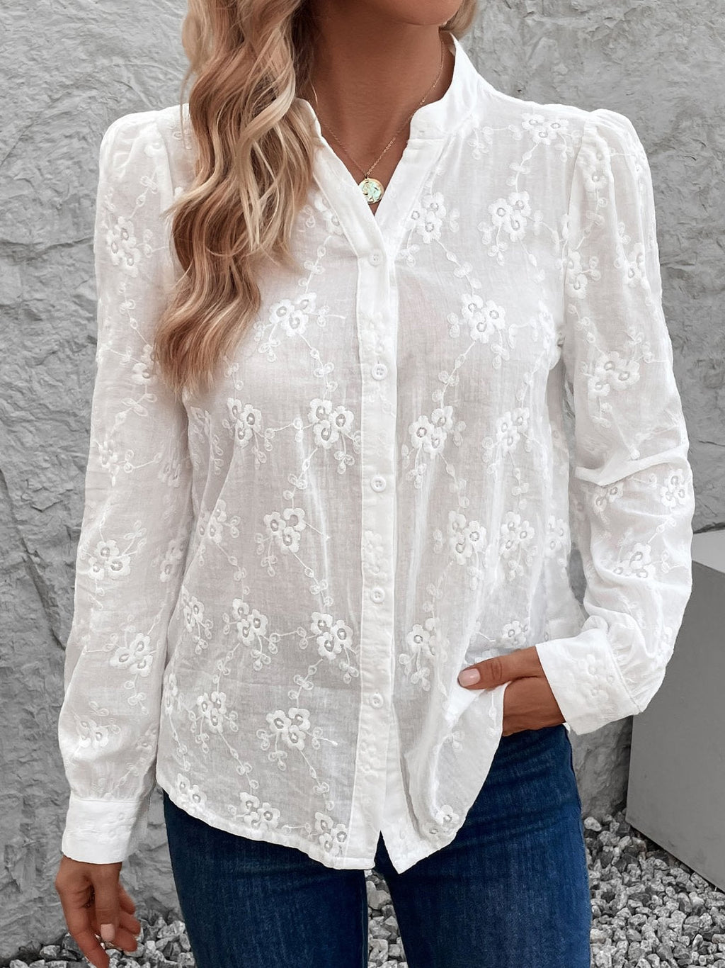 Jacquard Blouse Dames – Elegant Shirt met Lange Mouwen