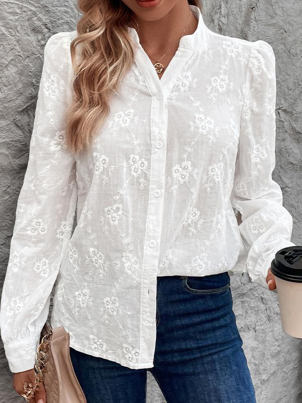 Jacquard Blouse Dames – Elegant Shirt met Lange Mouwen