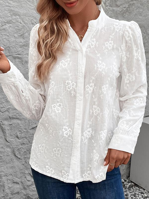 Jacquard Blouse Dames – Elegant Shirt met Lange Mouwen