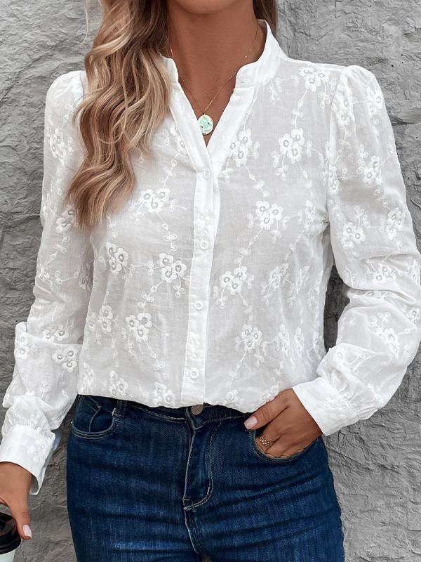 Jacquard Blouse Dames – Elegant Shirt met Lange Mouwen