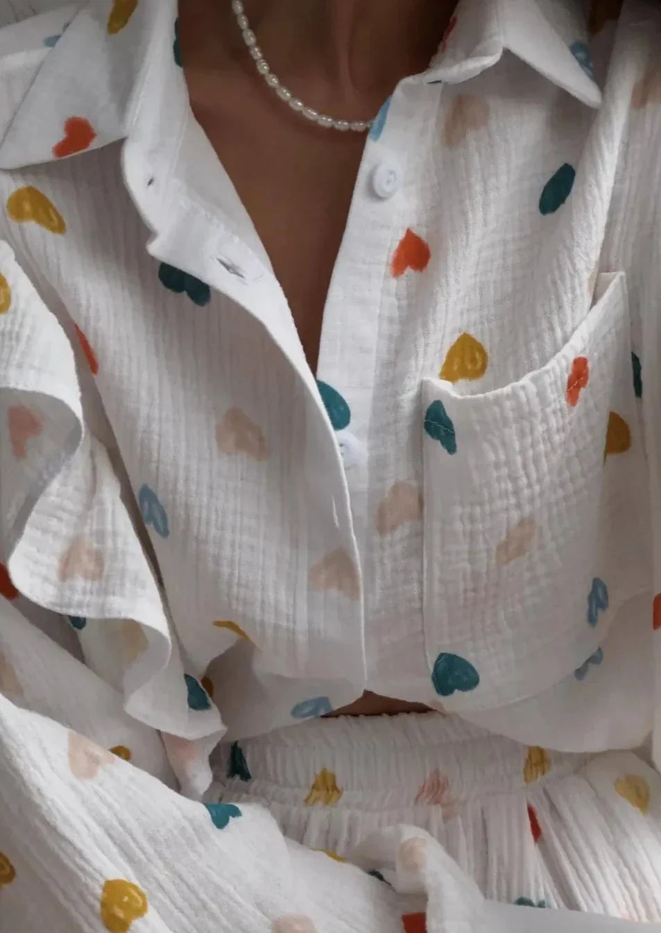 Jenika | Loungeset i bomull med hjärtmönster - Somrigt och snyggt