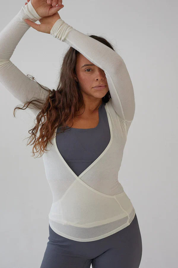 Loura | Lange Mouwen Yoga Wikkelblouse Wit
