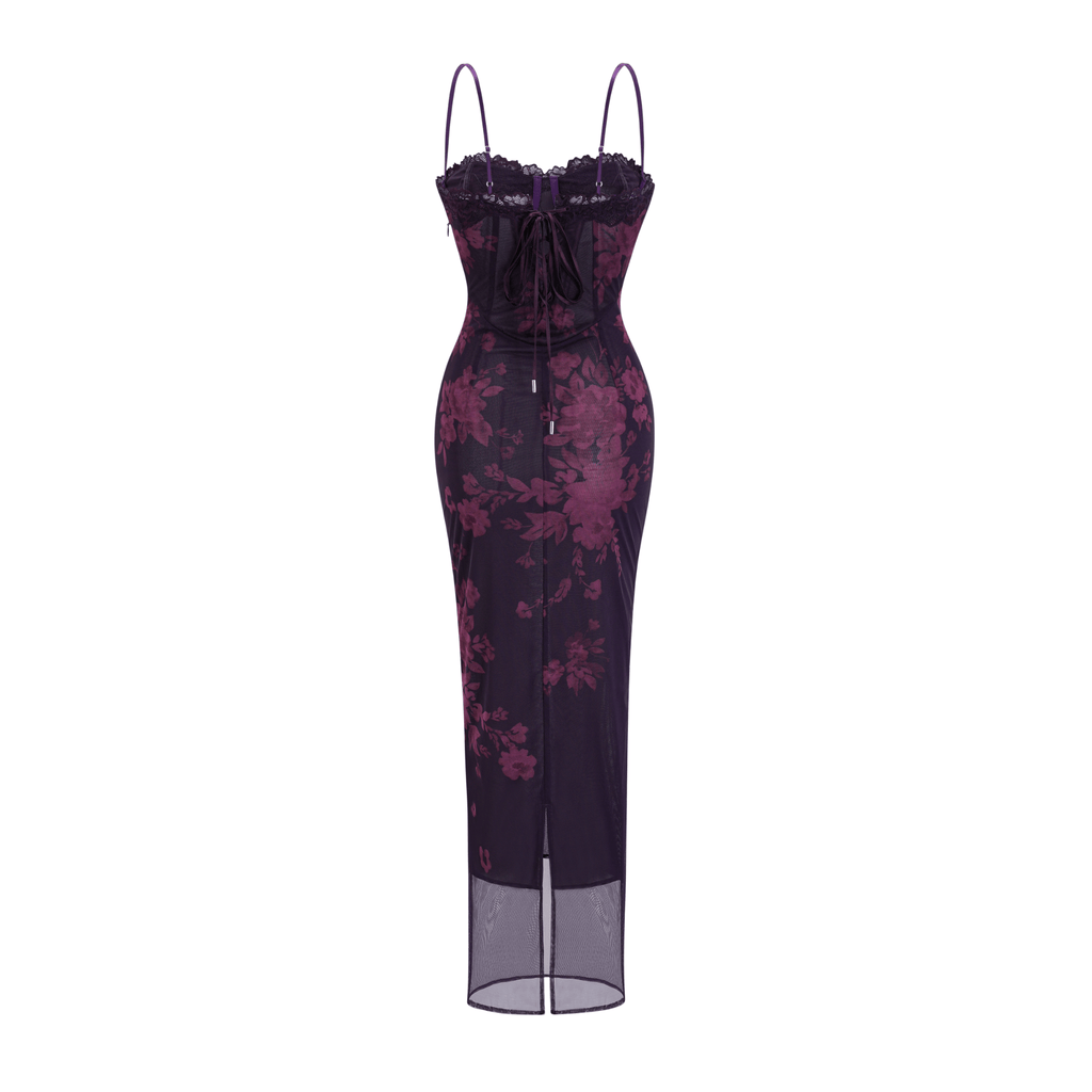 Róisín purple floral-print midi dress