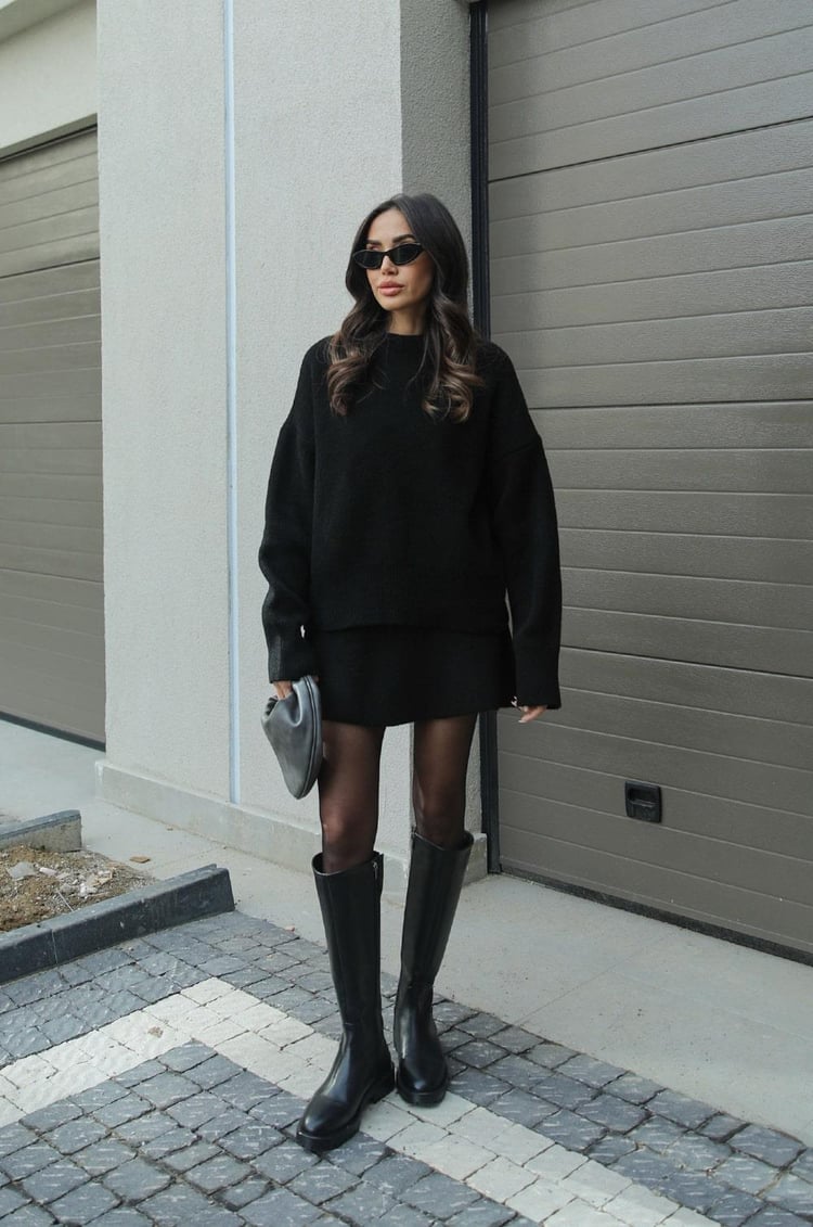 Violet | Ensemble haut et jupe en maille